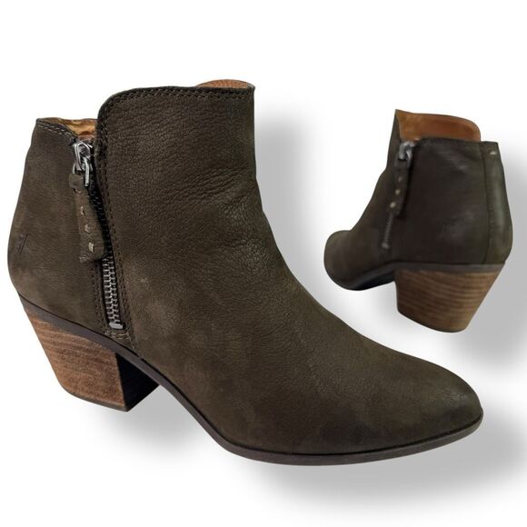 Frye Judy Ankle Boots Short Booties Brown Leather Double Side Zip Womens 7 M - Picture 13 of 13